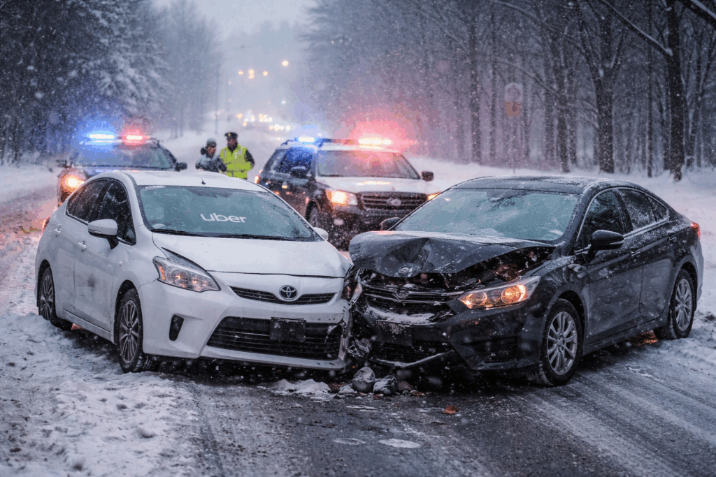 Rideshare Crashes During a Snowstorm: Which Policy Pays First in Kansas?